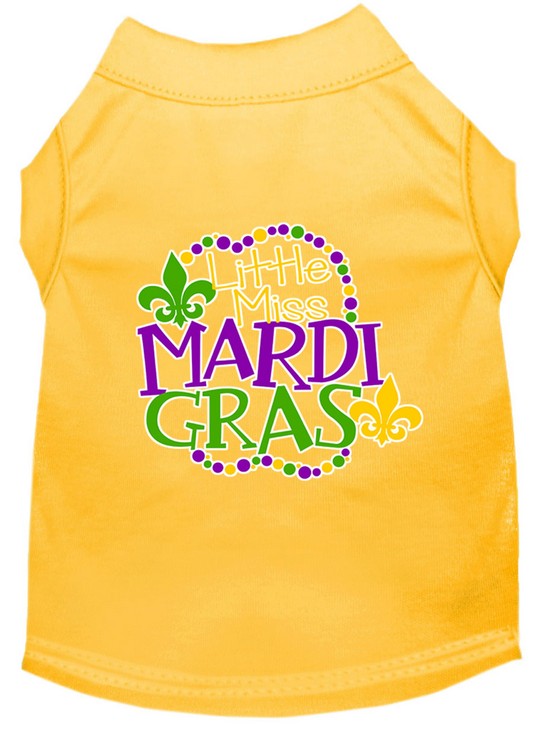 Miss Mardi Gras Screen Print Mardi Gras Dog Shirt Yellow XS